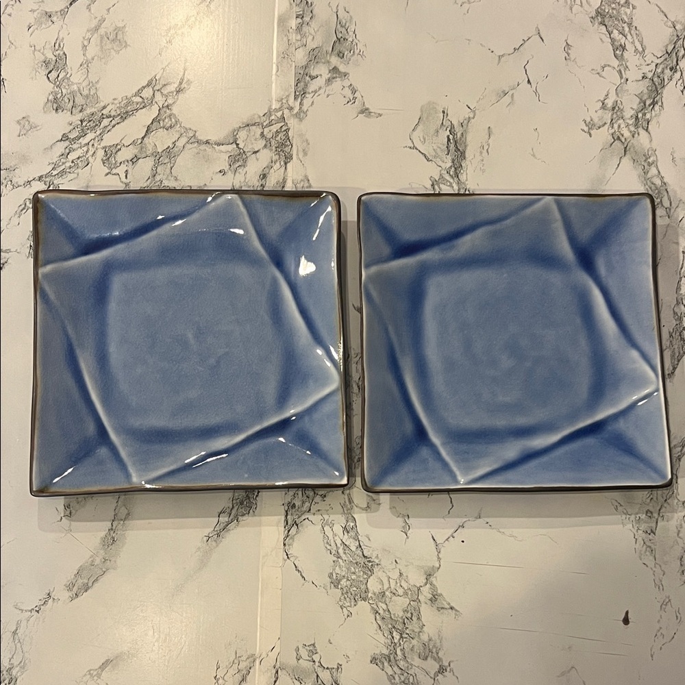 Pier One Set of Two Blue Crackle Square Sushi Plates